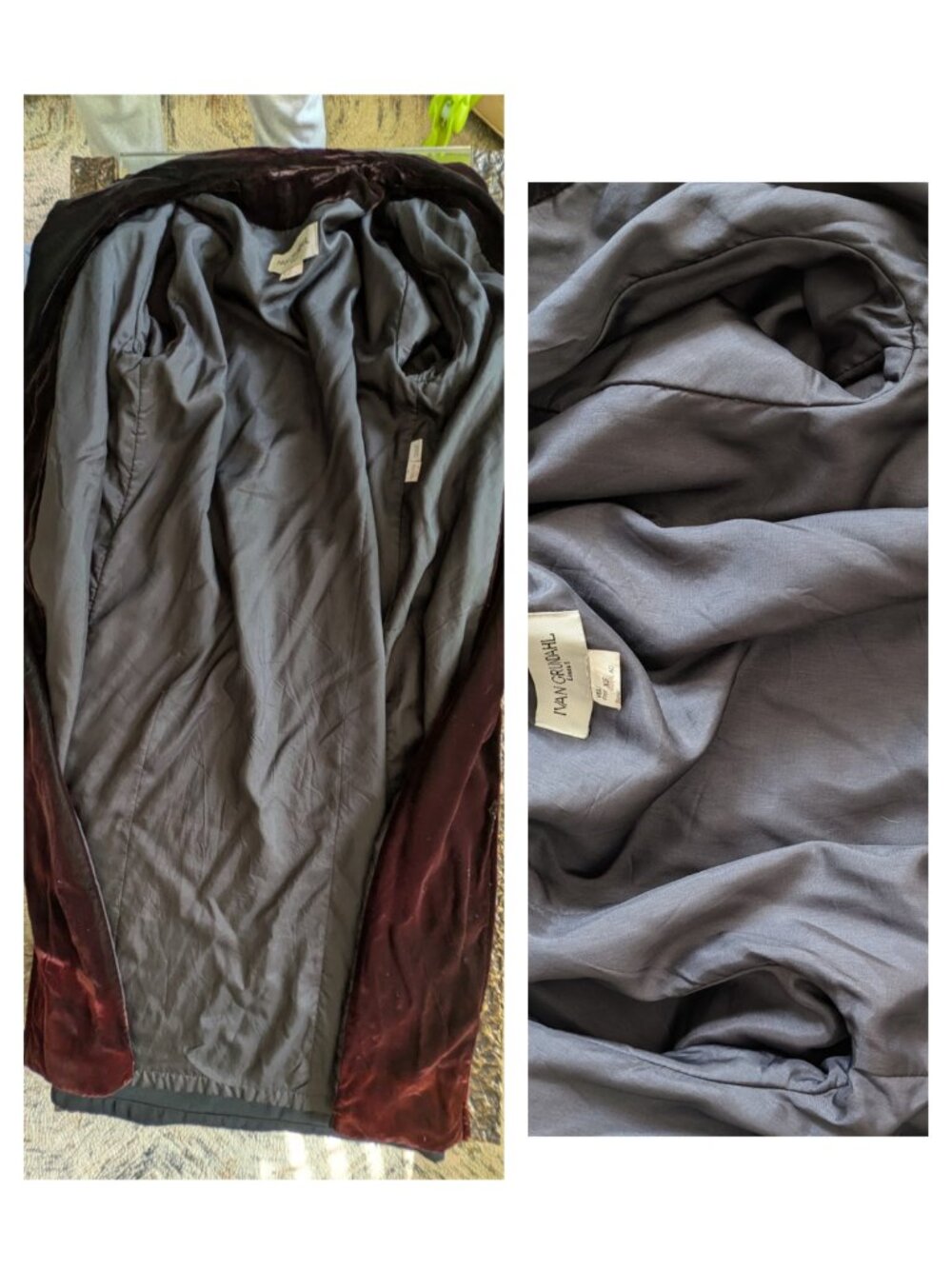 Ivan Grundahl Velvet Trim Duster Coat & Wide Leg Pants 2 Pc Suit Vintage - Picture 13 of 16